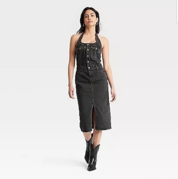 Women's Denim Midi Dress - Universal Thread Black Wash - Picture 1 of 4